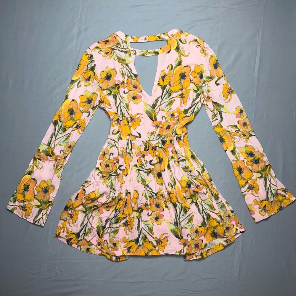 Free People Pink Floral Mini Dress with Yellow Flowers - Picture 2 of 11